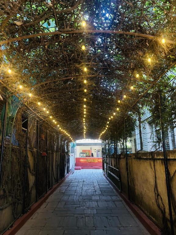 Lantern-lit garden walkway entrance of Boudha Orange Hotel