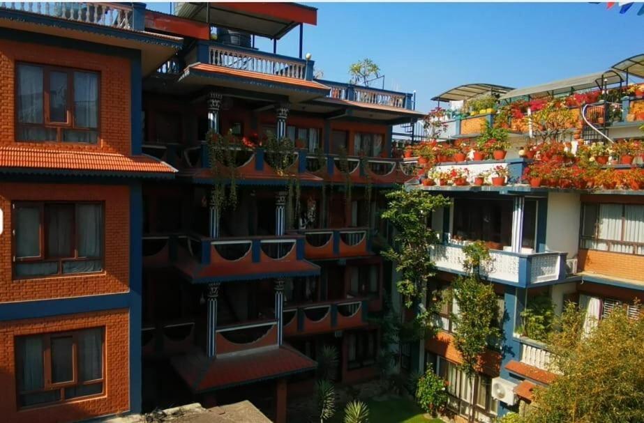 Rooftop terrace at Boudha Orange Hotel set up for a gathering